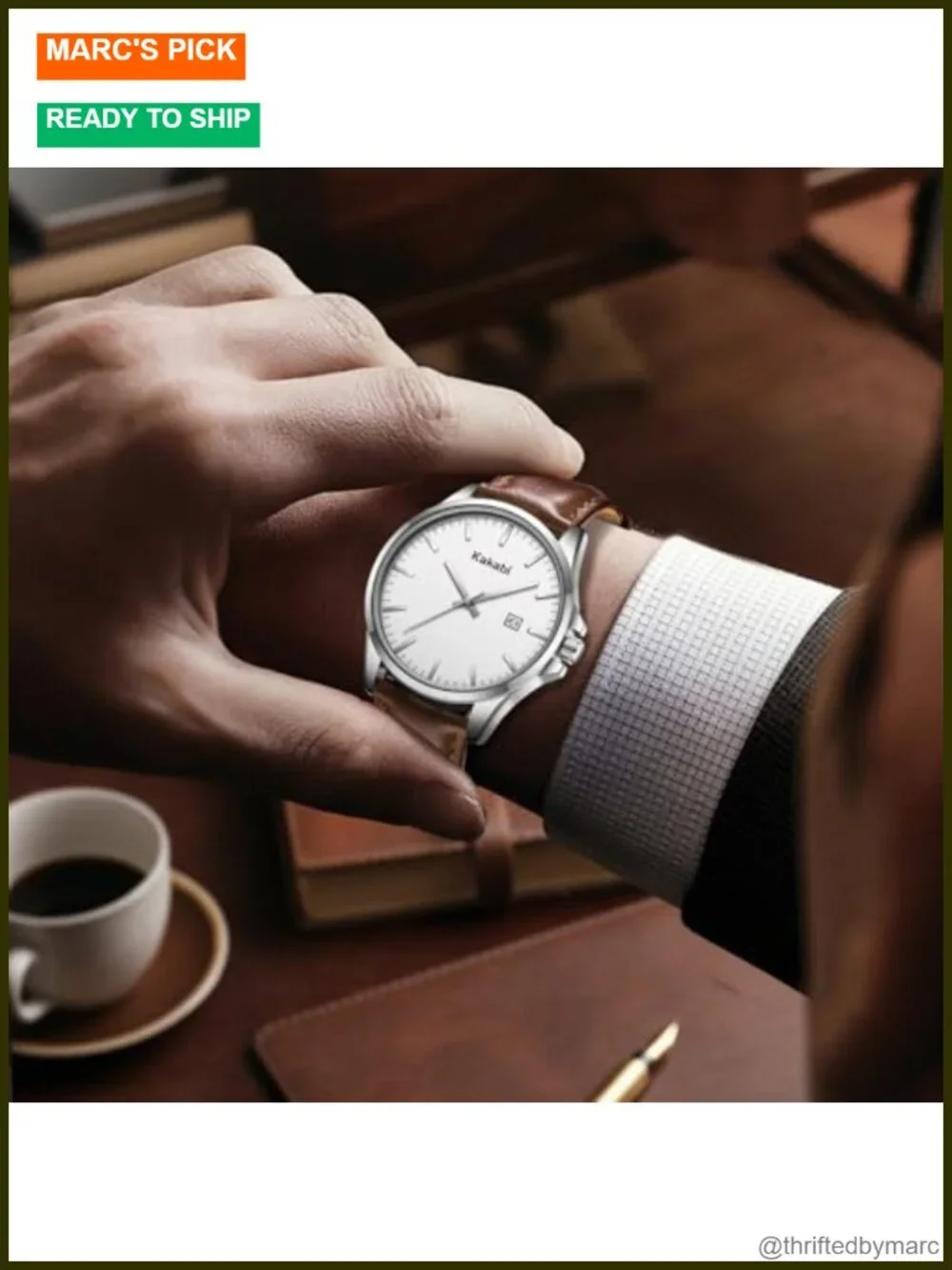Men's Minimalist Leather Strap Watch with Date, Daily Waterproof, Classic
